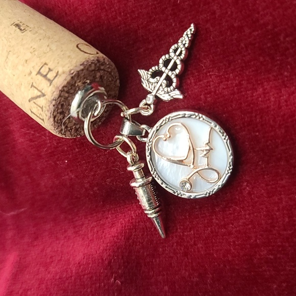 NURSE MEDICAL Wine Cork Key Chain Purse charms - Upcycled Wine Cork - Picture 1 of 3